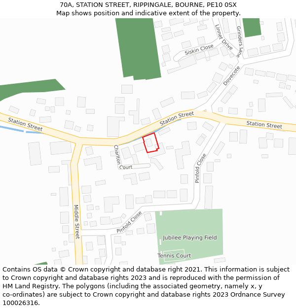 70A, STATION STREET, RIPPINGALE, BOURNE, PE10 0SX: Location map and indicative extent of plot