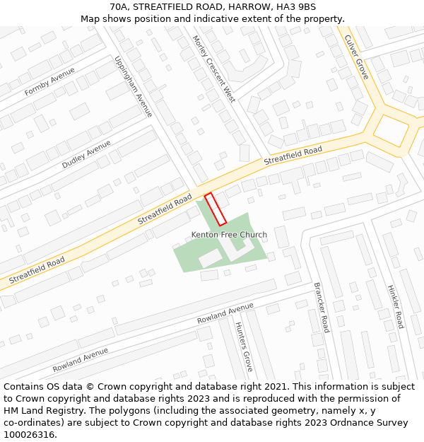 70A, STREATFIELD ROAD, HARROW, HA3 9BS: Location map and indicative extent of plot