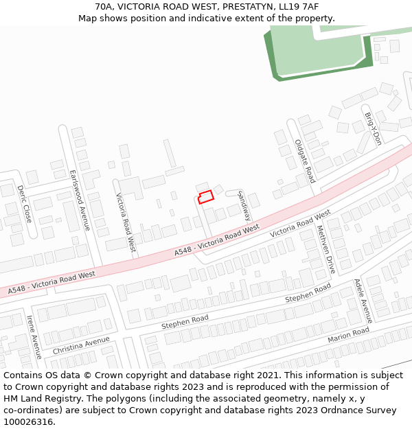 70A, VICTORIA ROAD WEST, PRESTATYN, LL19 7AF: Location map and indicative extent of plot