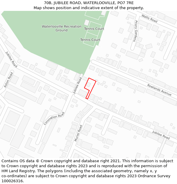 70B, JUBILEE ROAD, WATERLOOVILLE, PO7 7RE: Location map and indicative extent of plot