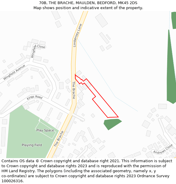 70B, THE BRACHE, MAULDEN, BEDFORD, MK45 2DS: Location map and indicative extent of plot