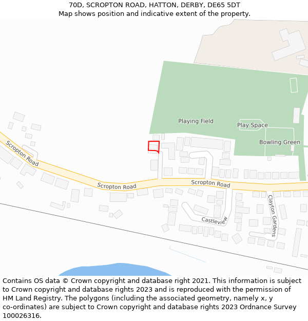 70D, SCROPTON ROAD, HATTON, DERBY, DE65 5DT: Location map and indicative extent of plot