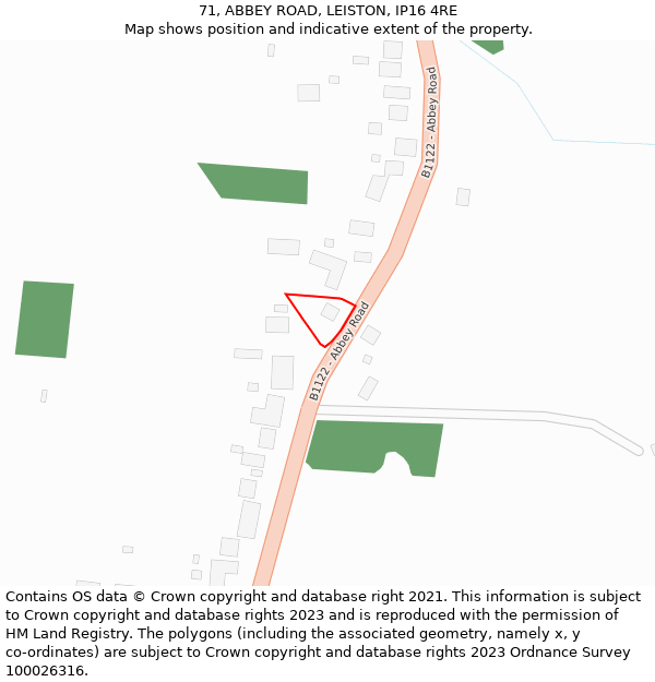 71, ABBEY ROAD, LEISTON, IP16 4RE: Location map and indicative extent of plot