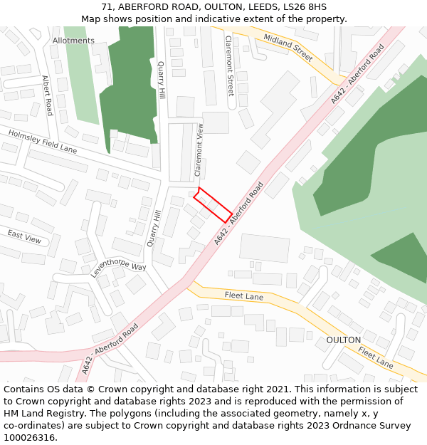 71, ABERFORD ROAD, OULTON, LEEDS, LS26 8HS: Location map and indicative extent of plot