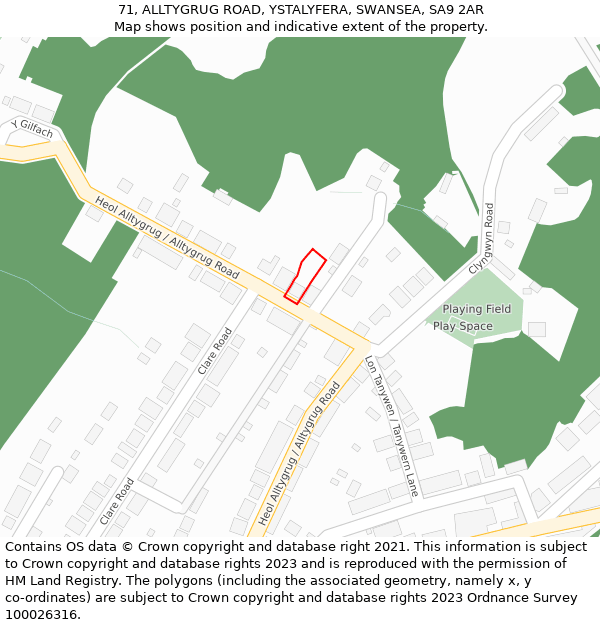 71, ALLTYGRUG ROAD, YSTALYFERA, SWANSEA, SA9 2AR: Location map and indicative extent of plot