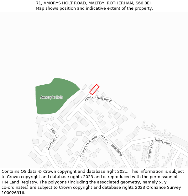 71, AMORYS HOLT ROAD, MALTBY, ROTHERHAM, S66 8EH: Location map and indicative extent of plot