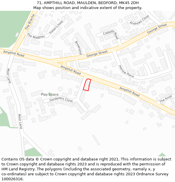 71, AMPTHILL ROAD, MAULDEN, BEDFORD, MK45 2DH: Location map and indicative extent of plot