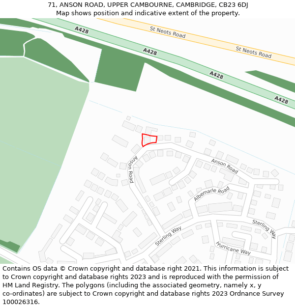 71, ANSON ROAD, UPPER CAMBOURNE, CAMBRIDGE, CB23 6DJ: Location map and indicative extent of plot