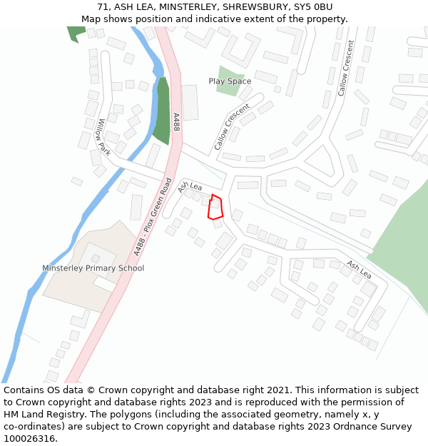 71, ASH LEA, MINSTERLEY, SHREWSBURY, SY5 0BU: Location map and indicative extent of plot