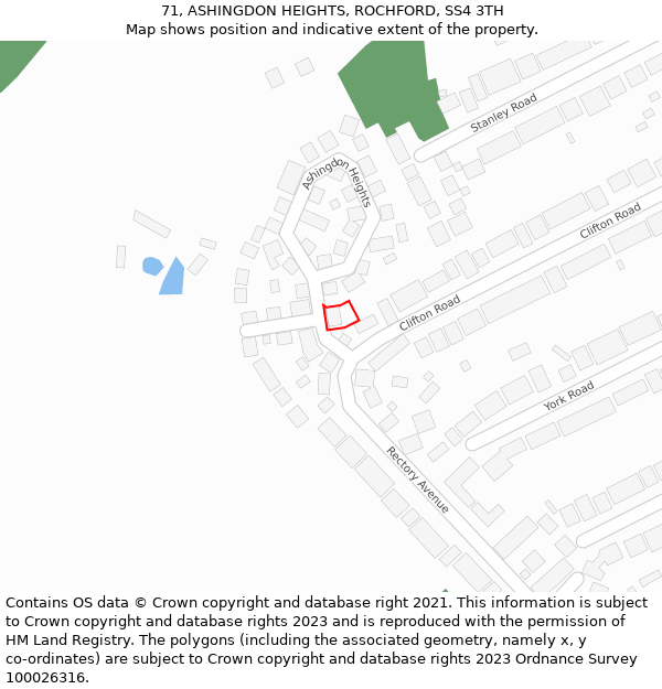 71, ASHINGDON HEIGHTS, ROCHFORD, SS4 3TH: Location map and indicative extent of plot