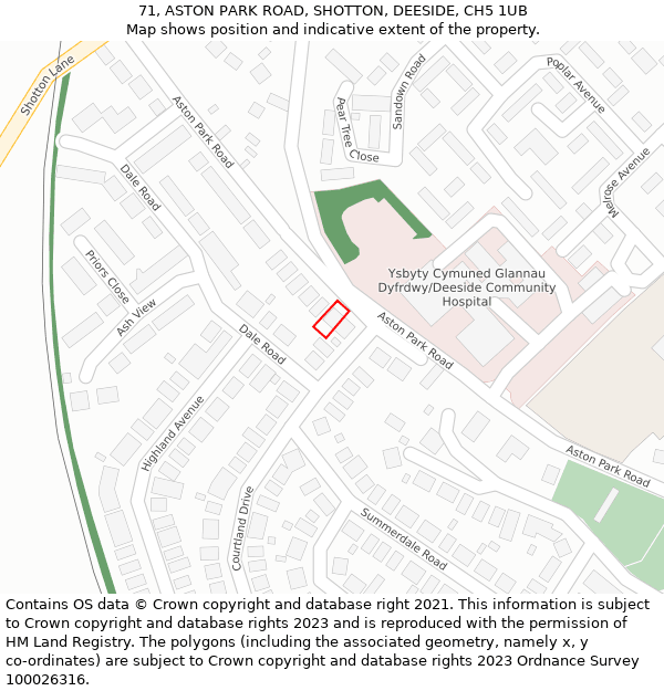 71, ASTON PARK ROAD, SHOTTON, DEESIDE, CH5 1UB: Location map and indicative extent of plot