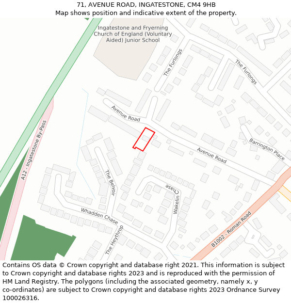 71, AVENUE ROAD, INGATESTONE, CM4 9HB: Location map and indicative extent of plot