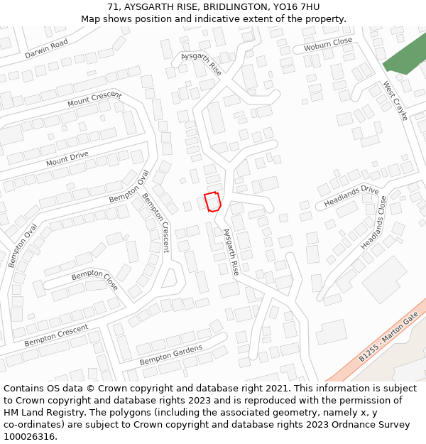 71, AYSGARTH RISE, BRIDLINGTON, YO16 7HU: Location map and indicative extent of plot