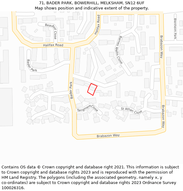 71, BADER PARK, BOWERHILL, MELKSHAM, SN12 6UF: Location map and indicative extent of plot