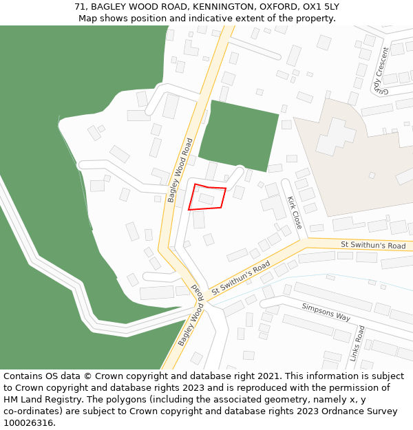 71, BAGLEY WOOD ROAD, KENNINGTON, OXFORD, OX1 5LY: Location map and indicative extent of plot