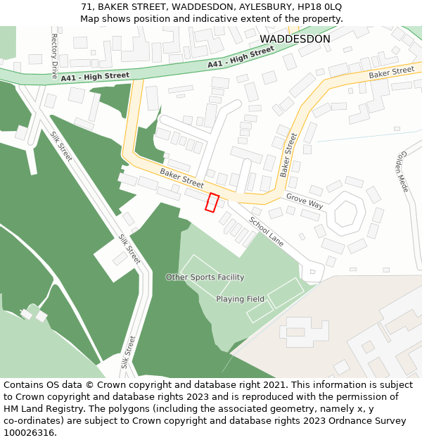71, BAKER STREET, WADDESDON, AYLESBURY, HP18 0LQ: Location map and indicative extent of plot