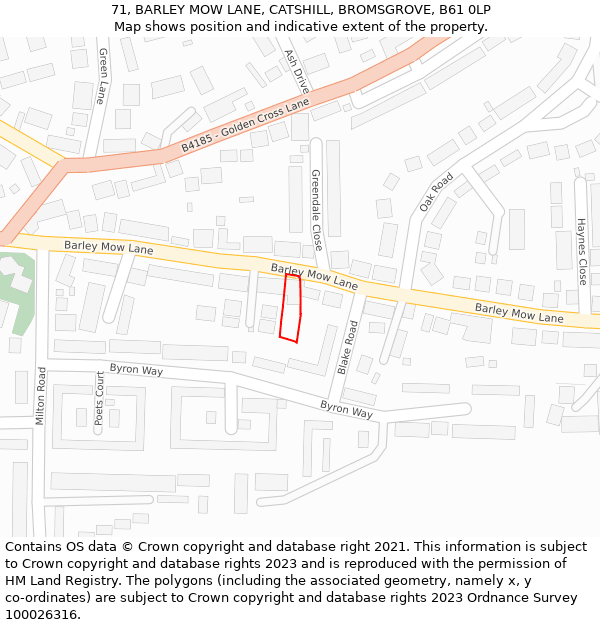 71, BARLEY MOW LANE, CATSHILL, BROMSGROVE, B61 0LP: Location map and indicative extent of plot