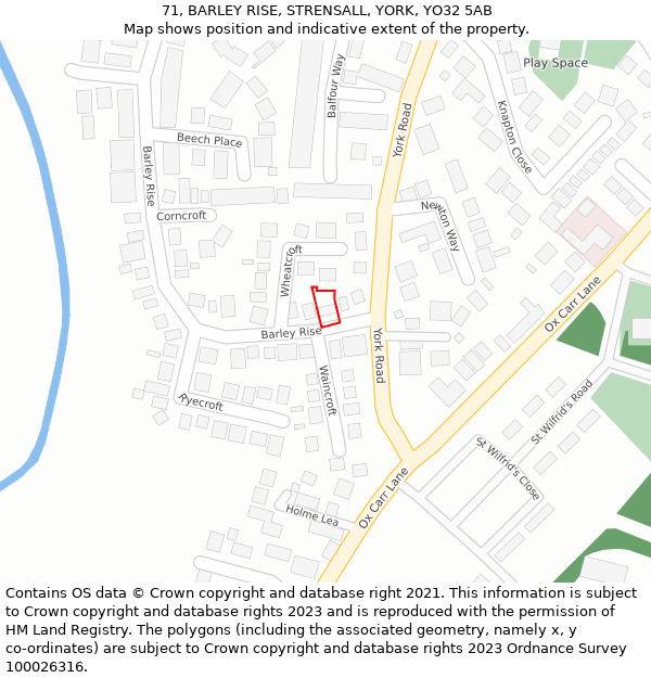 71, BARLEY RISE, STRENSALL, YORK, YO32 5AB: Location map and indicative extent of plot