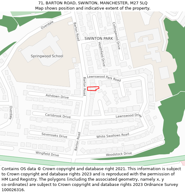 71, BARTON ROAD, SWINTON, MANCHESTER, M27 5LQ: Location map and indicative extent of plot