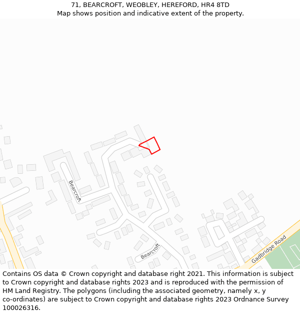 71, BEARCROFT, WEOBLEY, HEREFORD, HR4 8TD: Location map and indicative extent of plot