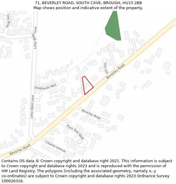 71, BEVERLEY ROAD, SOUTH CAVE, BROUGH, HU15 2BB: Location map and indicative extent of plot