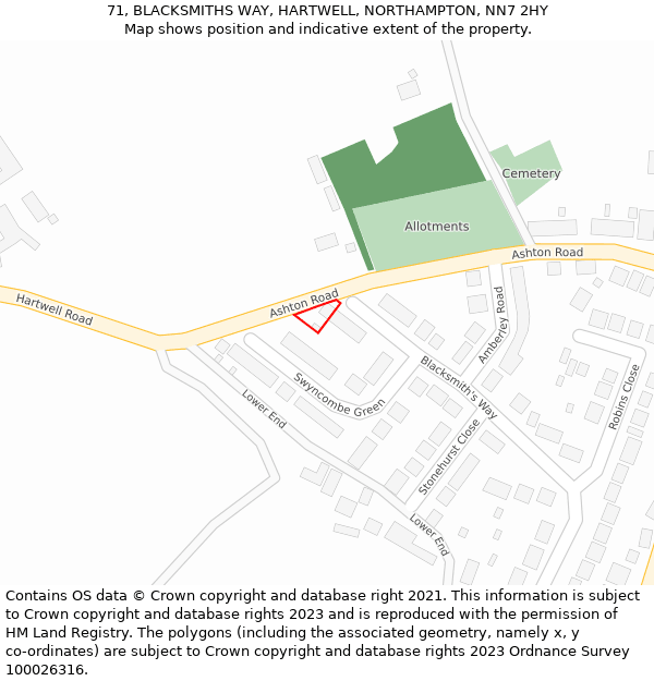 71, BLACKSMITHS WAY, HARTWELL, NORTHAMPTON, NN7 2HY: Location map and indicative extent of plot