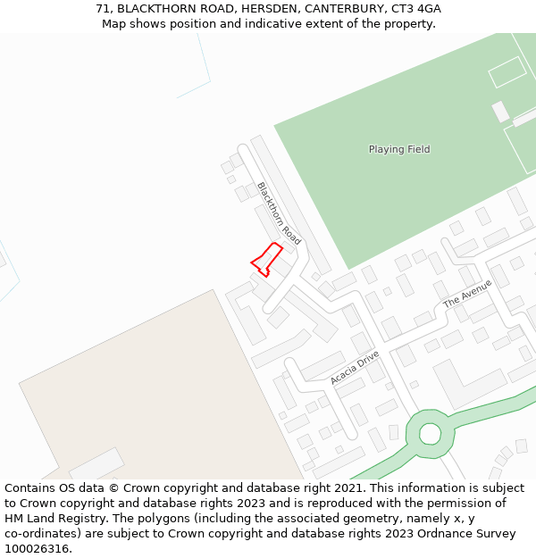 71, BLACKTHORN ROAD, HERSDEN, CANTERBURY, CT3 4GA: Location map and indicative extent of plot