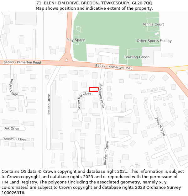 71, BLENHEIM DRIVE, BREDON, TEWKESBURY, GL20 7QQ: Location map and indicative extent of plot