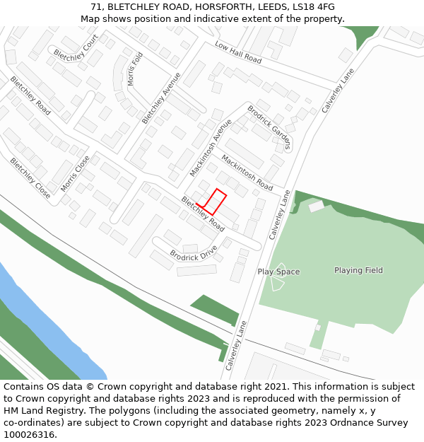 71, BLETCHLEY ROAD, HORSFORTH, LEEDS, LS18 4FG: Location map and indicative extent of plot