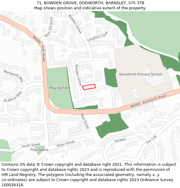 71, BOWDEN GROVE, DODWORTH, BARNSLEY, S75 3TB: Location map and indicative extent of plot