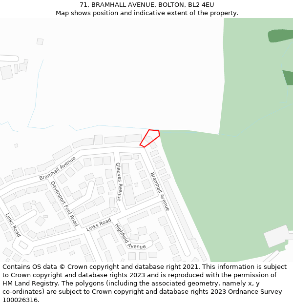 71, BRAMHALL AVENUE, BOLTON, BL2 4EU: Location map and indicative extent of plot