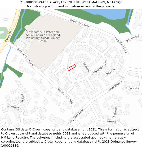 71, BRIDGEWATER PLACE, LEYBOURNE, WEST MALLING, ME19 5QS: Location map and indicative extent of plot