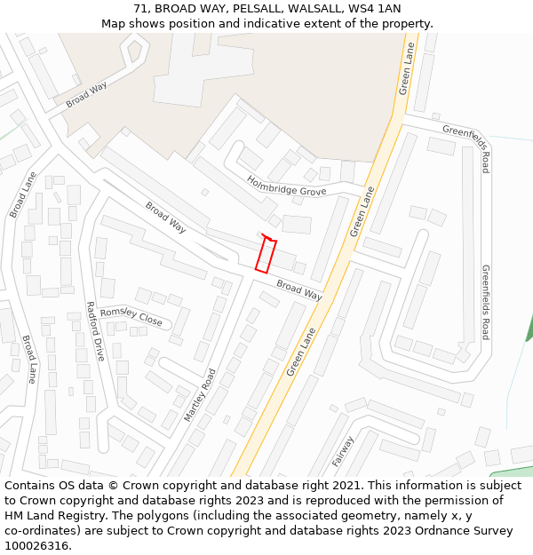 71, BROAD WAY, PELSALL, WALSALL, WS4 1AN: Location map and indicative extent of plot