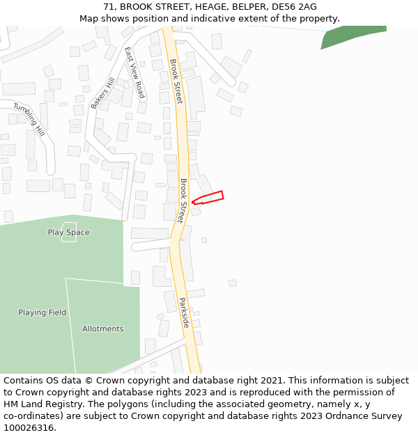 71, BROOK STREET, HEAGE, BELPER, DE56 2AG: Location map and indicative extent of plot