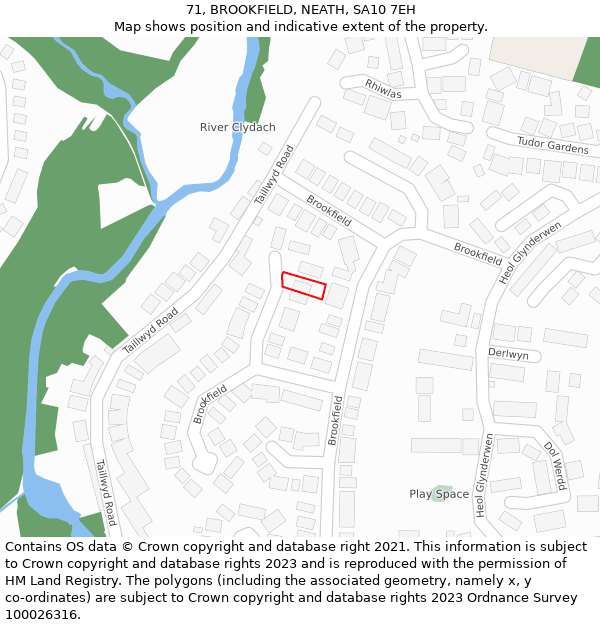 71, BROOKFIELD, NEATH, SA10 7EH: Location map and indicative extent of plot