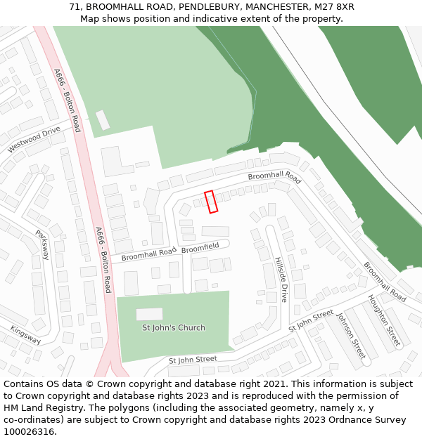 71, BROOMHALL ROAD, PENDLEBURY, MANCHESTER, M27 8XR: Location map and indicative extent of plot
