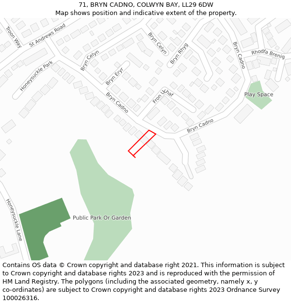 71, BRYN CADNO, COLWYN BAY, LL29 6DW: Location map and indicative extent of plot