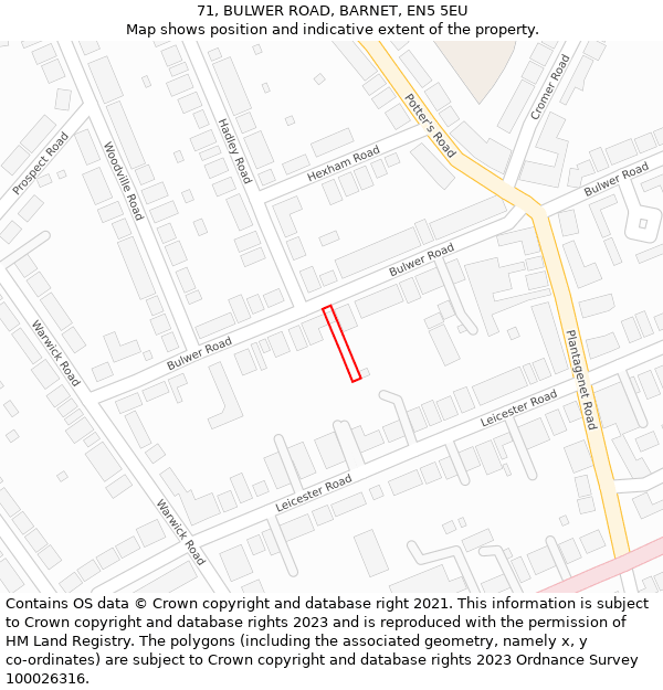 71, BULWER ROAD, BARNET, EN5 5EU: Location map and indicative extent of plot