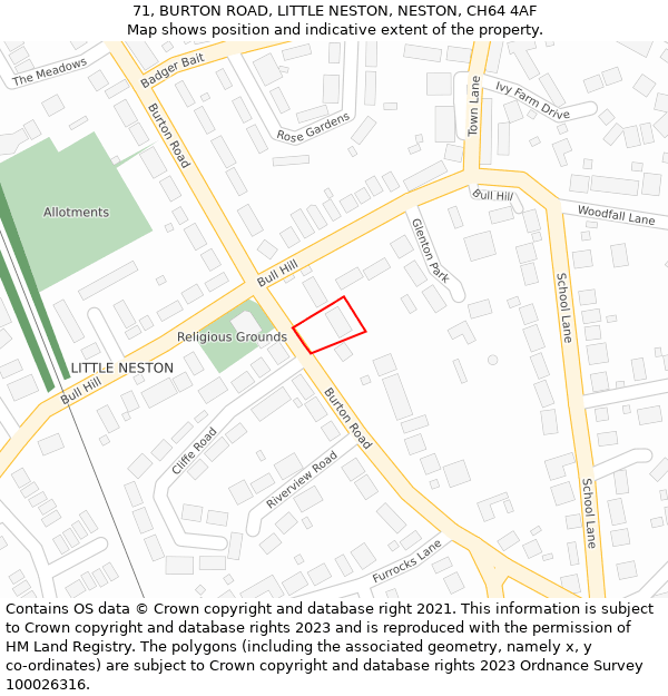 71, BURTON ROAD, LITTLE NESTON, NESTON, CH64 4AF: Location map and indicative extent of plot