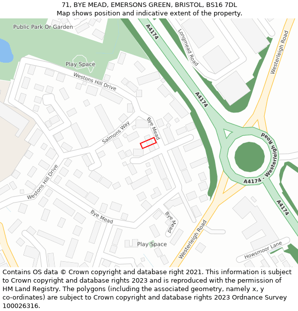 71, BYE MEAD, EMERSONS GREEN, BRISTOL, BS16 7DL: Location map and indicative extent of plot