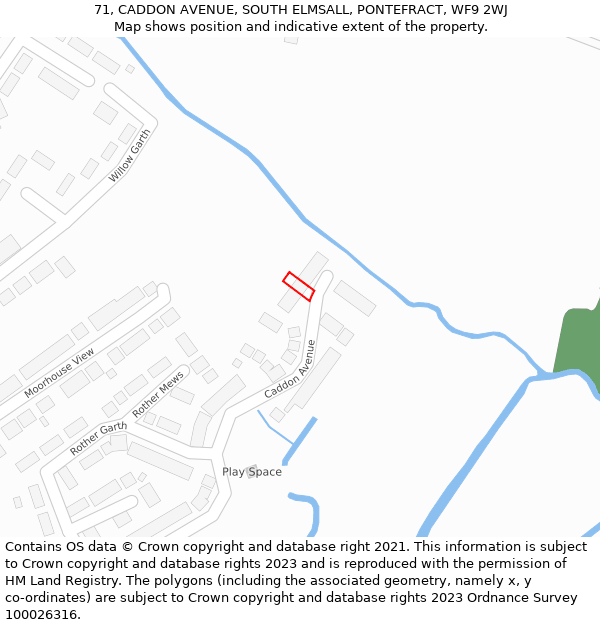 71, CADDON AVENUE, SOUTH ELMSALL, PONTEFRACT, WF9 2WJ: Location map and indicative extent of plot