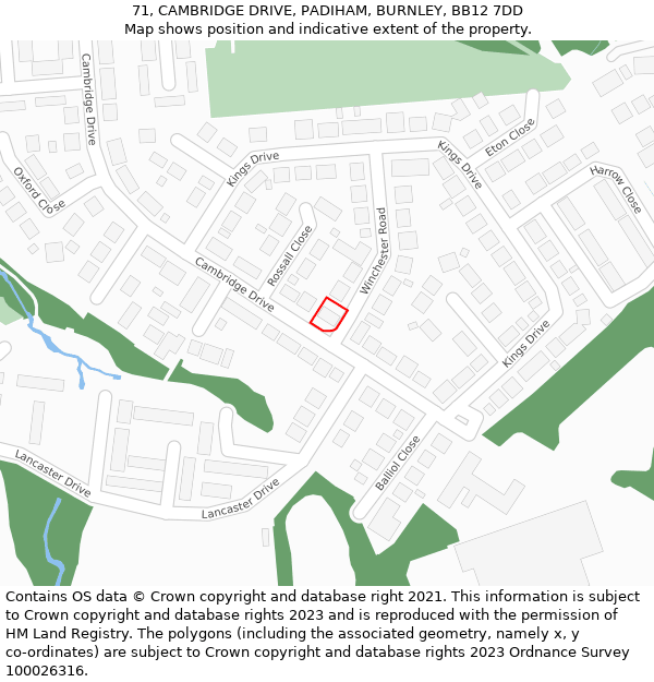 71, CAMBRIDGE DRIVE, PADIHAM, BURNLEY, BB12 7DD: Location map and indicative extent of plot