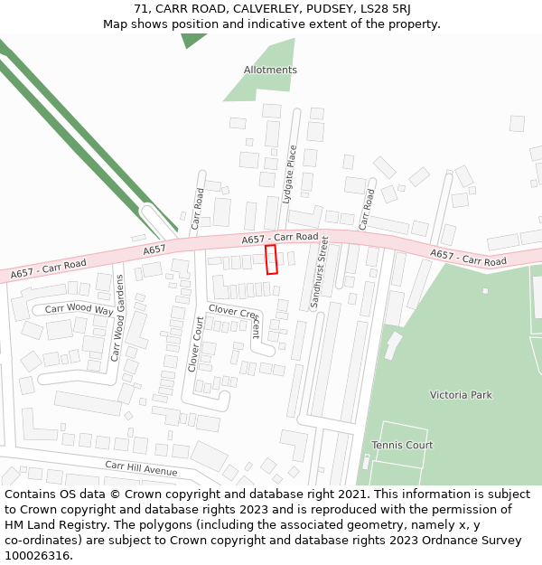 71, CARR ROAD, CALVERLEY, PUDSEY, LS28 5RJ: Location map and indicative extent of plot