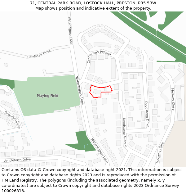 71, CENTRAL PARK ROAD, LOSTOCK HALL, PRESTON, PR5 5BW: Location map and indicative extent of plot