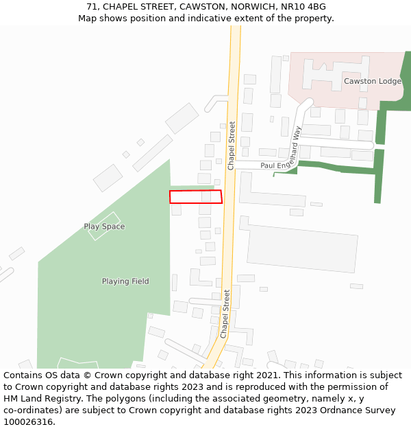 71, CHAPEL STREET, CAWSTON, NORWICH, NR10 4BG: Location map and indicative extent of plot