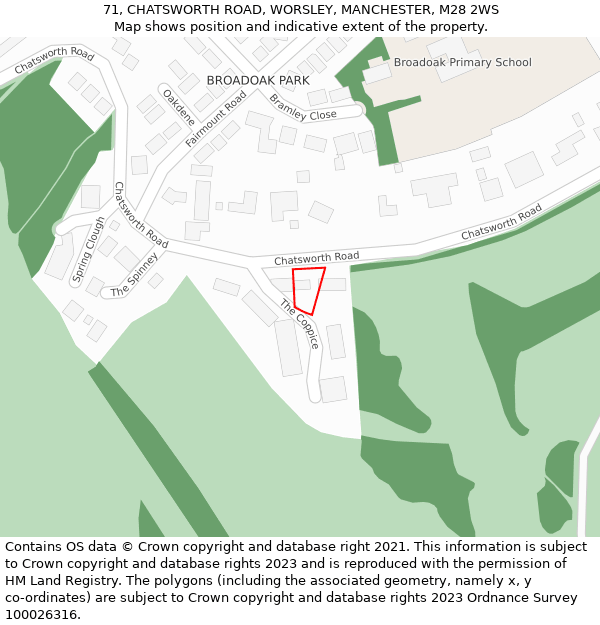 71, CHATSWORTH ROAD, WORSLEY, MANCHESTER, M28 2WS: Location map and indicative extent of plot