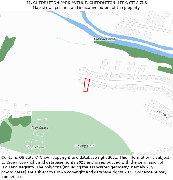 71, CHEDDLETON PARK AVENUE, CHEDDLETON, LEEK, ST13 7NS: Location map and indicative extent of plot