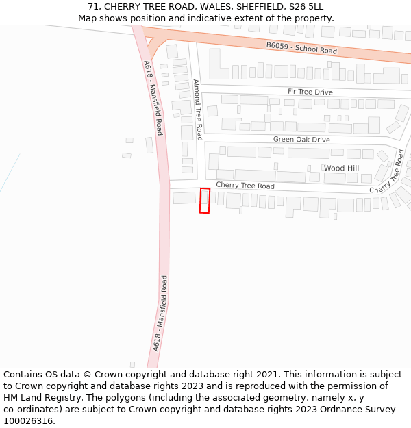 71, CHERRY TREE ROAD, WALES, SHEFFIELD, S26 5LL: Location map and indicative extent of plot