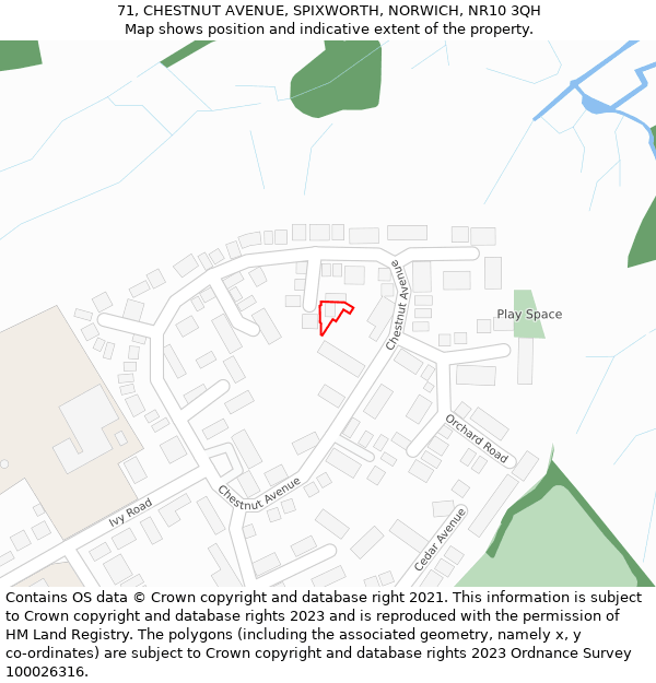 71, CHESTNUT AVENUE, SPIXWORTH, NORWICH, NR10 3QH: Location map and indicative extent of plot