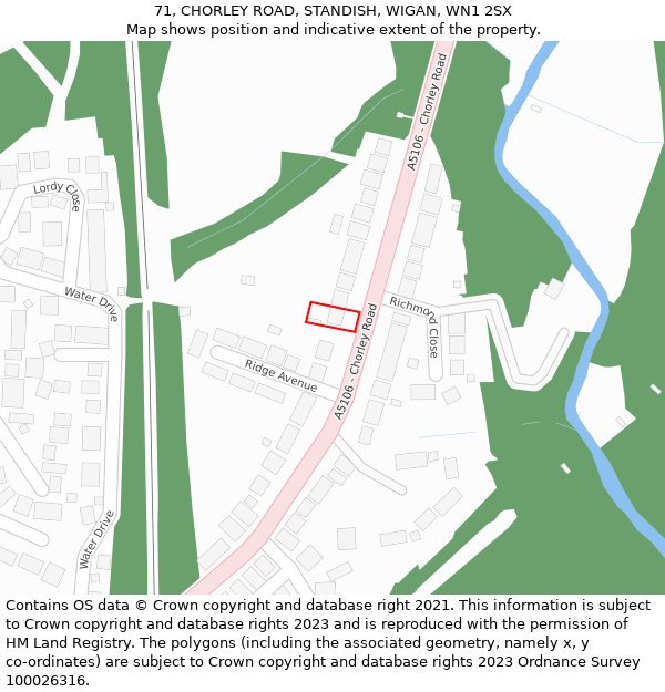 71, CHORLEY ROAD, STANDISH, WIGAN, WN1 2SX: Location map and indicative extent of plot